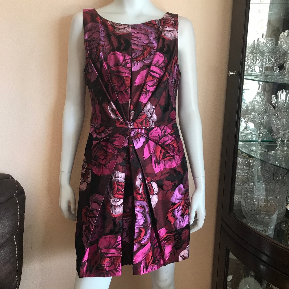 Etcetera Black Magenta Floral Cocktail Silky Dress